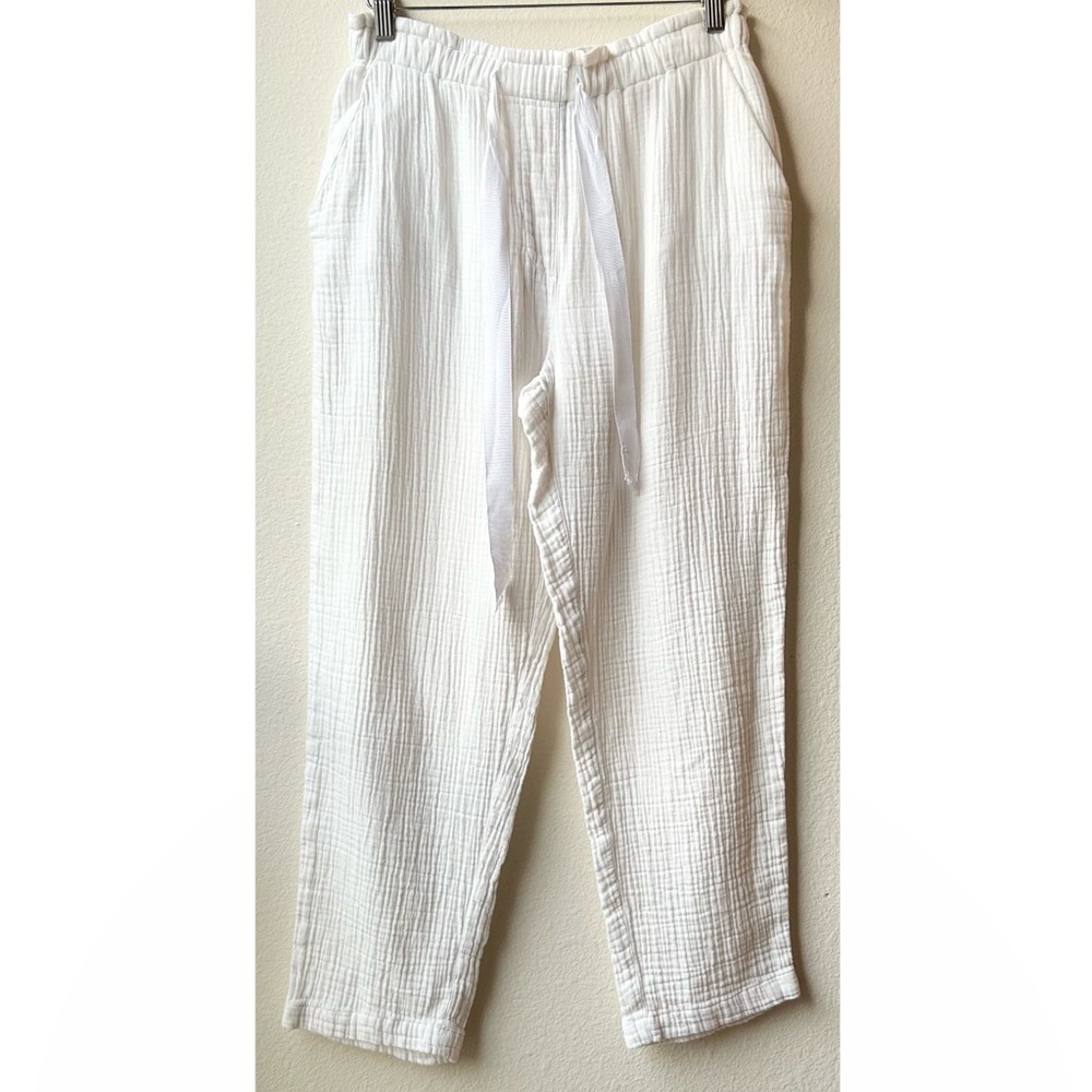 RAQUEL ALLEGRA Ivory White COTTON GAUZE RELAXED LEG PULL ON POCKETS Sz S